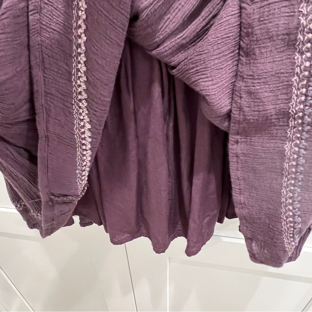 Free People XS Falling Water Purple | Plum Ruffle Embroidered Tunic Top NWOT - Picture 9 of 11